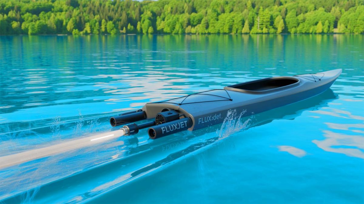 “These Jets Will Change Everything”: Revolutionary Electric Jet Drive Transforms Fishing Kayaks into Speedy, Eco-Friendly Machines Illustration of the innovative FluxJet electric jet drive system integrated into a kayak, generated by artificial intelligence.