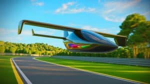 Illustration of the AirKart eVTOL aircraft designed for recreational use at dedicated AeroKarting tracks.