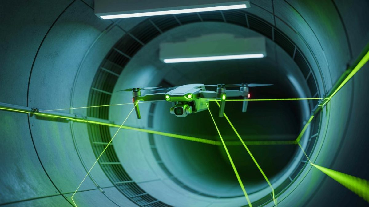 AI-Powered Drones Using Lasers to Navigate Tiny Ducts Spark Debate: “Is This the Future of Surveillance or Just a Privacy Nightmare” Illustration of a drone navigating a ventilation duct using AI and laser technology.