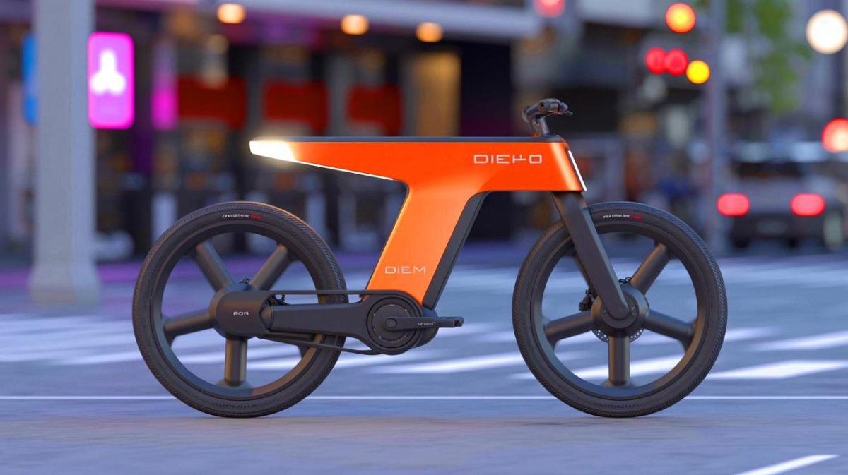 Illustration of the Diem Motors X-01 electric concept bike with innovative design and engineering.