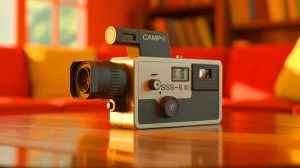 Illustration of the Camp Snap CS-8 video camera inspired by the iconic Super 8 movie camera.