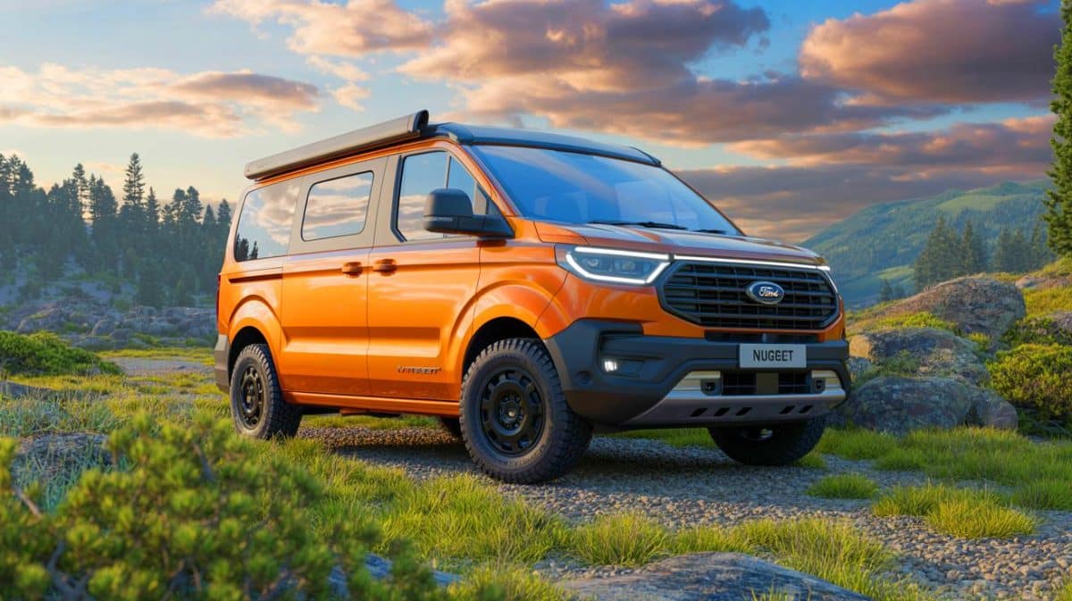 Ford Camper Van Shatters Expectations: ‘Unbelievable Adventure for $30,000!’ Reveals Hidden Off-Road Capabilities Illustration of the Ford Nugget Terranger off-road camper van with rugged modifications and outdoor adventure features.
