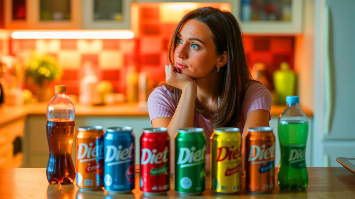Illustration of the potential link between diet beverages and increased gestational diabetes risk during pregnancy.