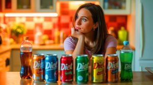 Illustration of the potential link between diet beverages and increased gestational diabetes risk during pregnancy.