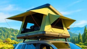 This 5-Second Tent Reveals Shocking Secret That Transforms Your Rooftop Into A Stunning Balcony Oasis Illustration of the Vickywood Hazel rooftop tent with a panoramic open-air balcony setup.