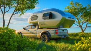 “You Won’t Believe It”: This Teardrop-Toadstool Camper Starts at Just $12,000 (and It’s Already Making Waves) Illustration of the Grumpy Bear Arctos Sport truck camper with its unique teardrop-toadstool design.